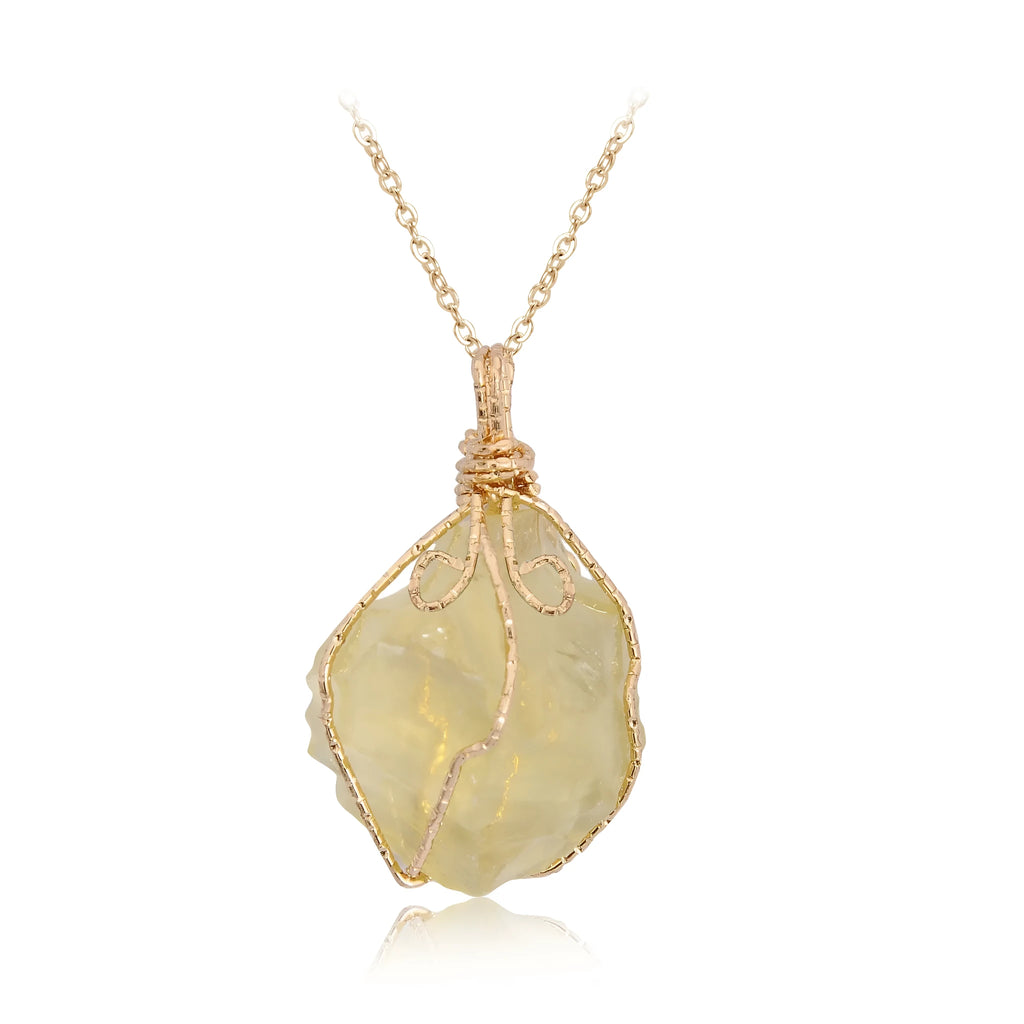 Natural stone pendant irregular rough crystal necklace amethyst with gold setting