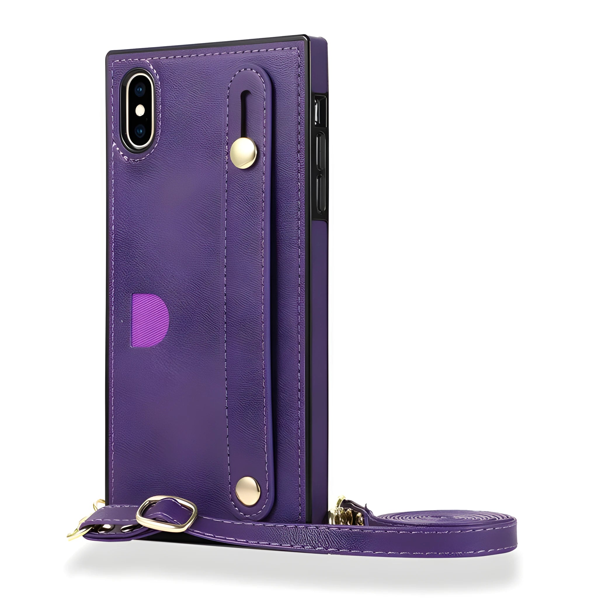 Leather iPhone case with card holder wallet pocket in black, red, rose gold, green, and purple colours