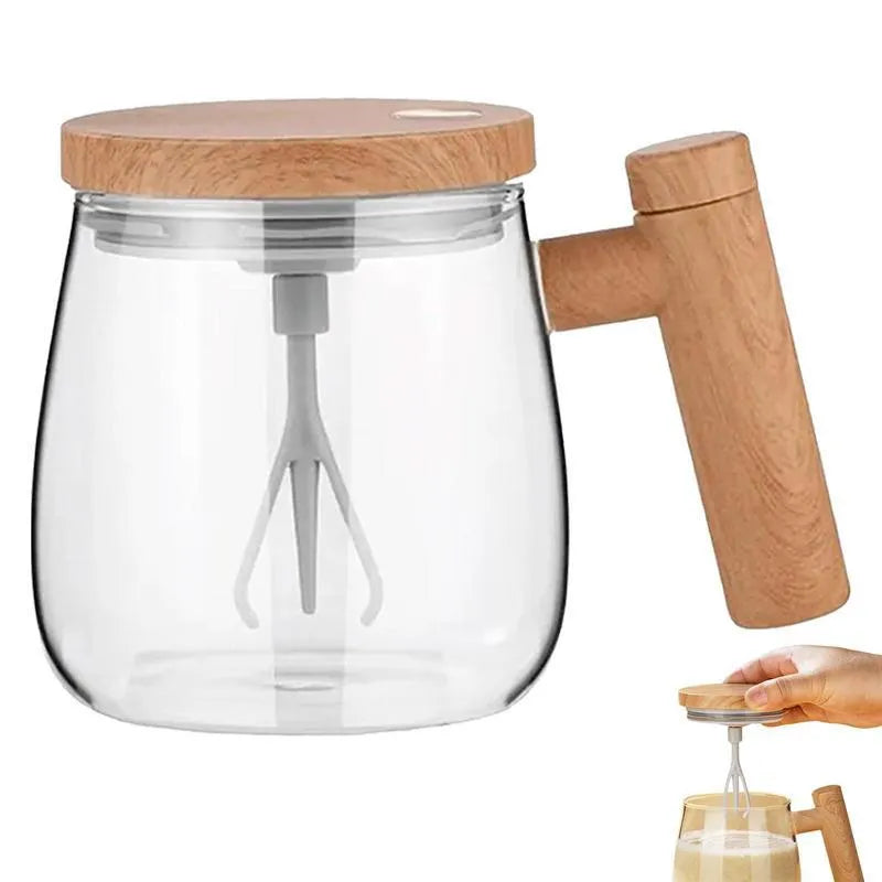 400ml clear borosilicate glass self-stirring electric coffee mug with button.