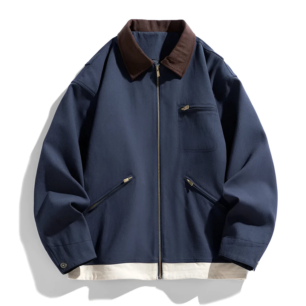 Men's retro workwear jacket with contrast lapels in loose autumn fit