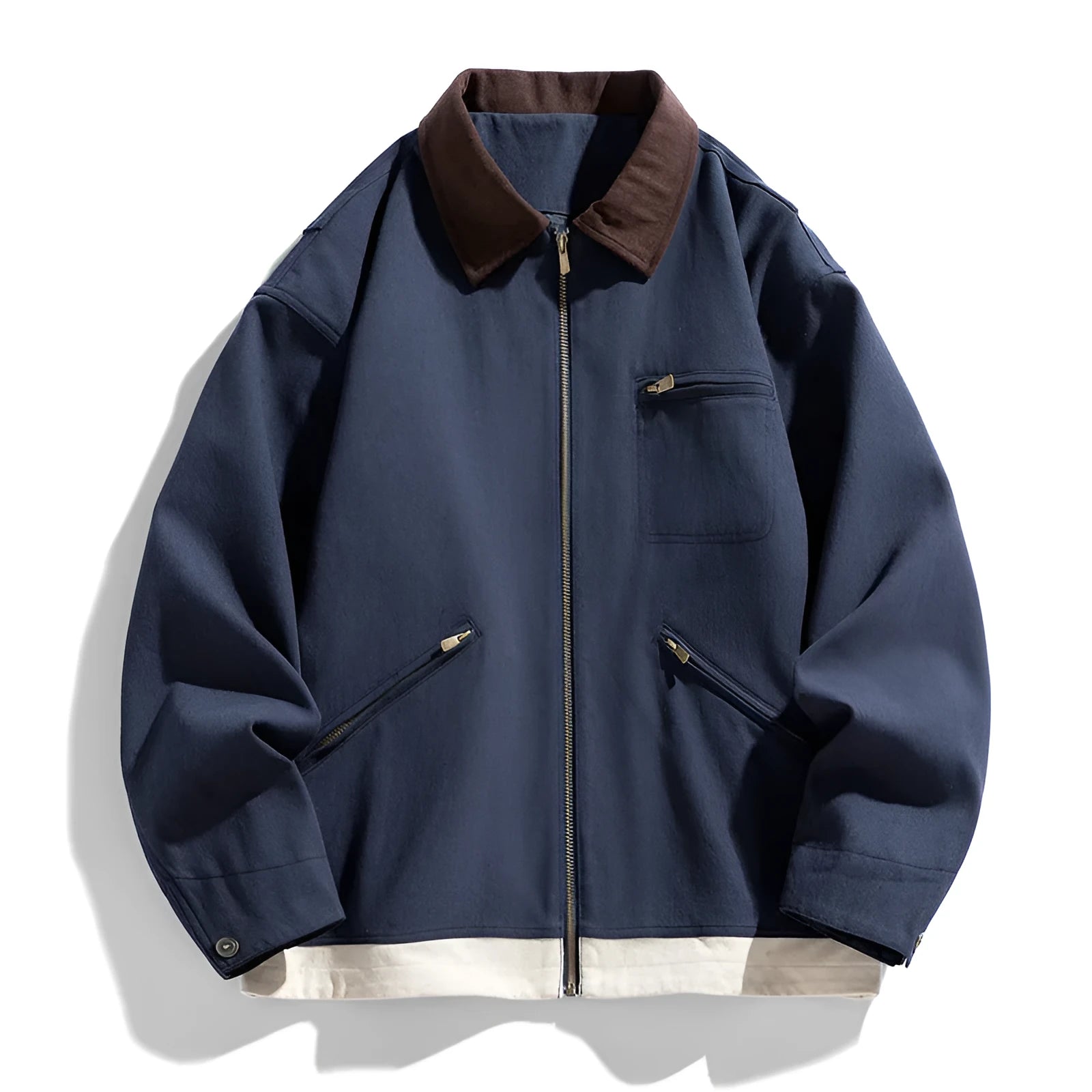 Men's retro workwear jacket with contrast lapels in loose autumn fit