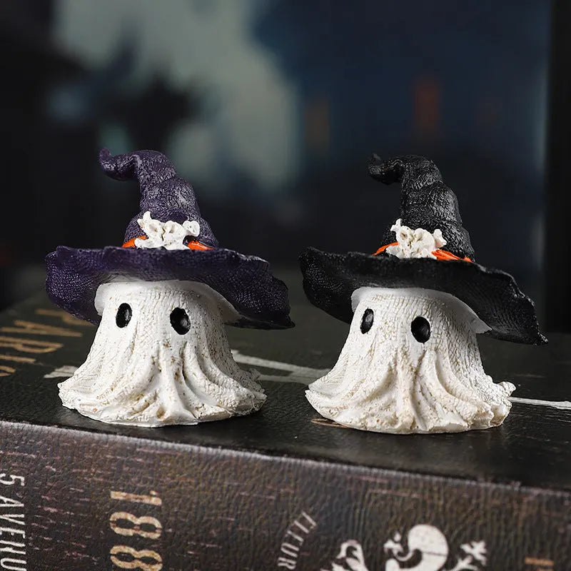 A detailed resin wizard hat ornament in either black or purple, for Halloween and holiday decoration.