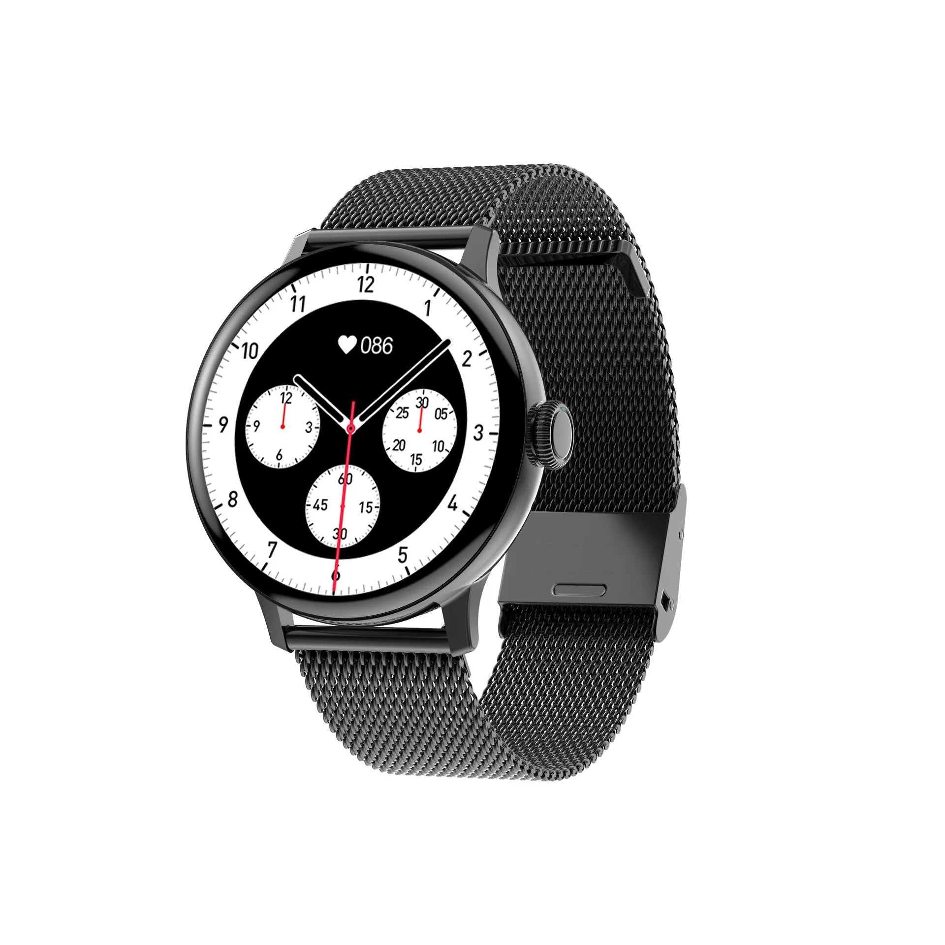 Bluetooth call smart bracelet with heart rate monitor on wrist, showing black steel and sports belt options