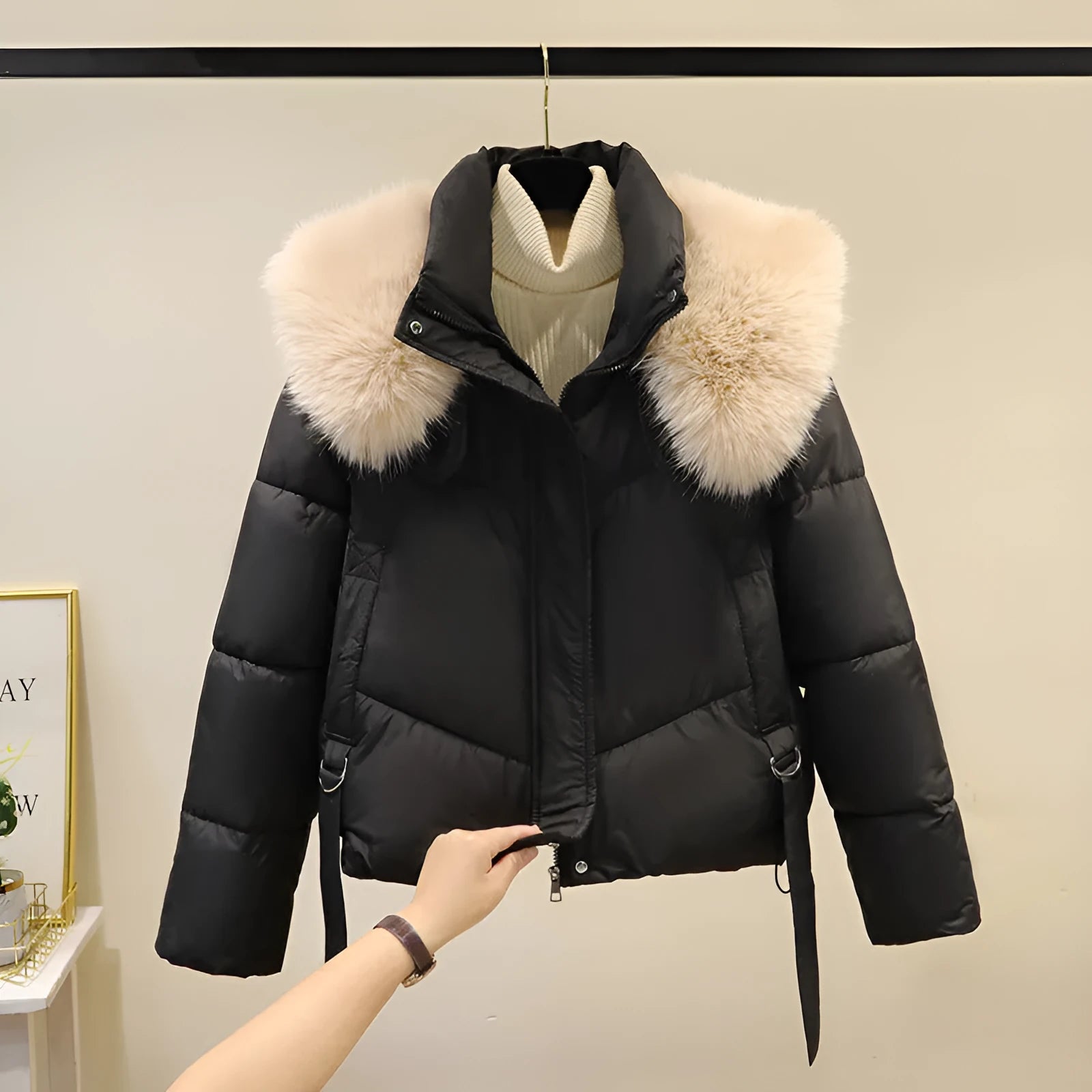 Women's loose-fitting short jacket with a stand-up collar, shown in a claret colour.
