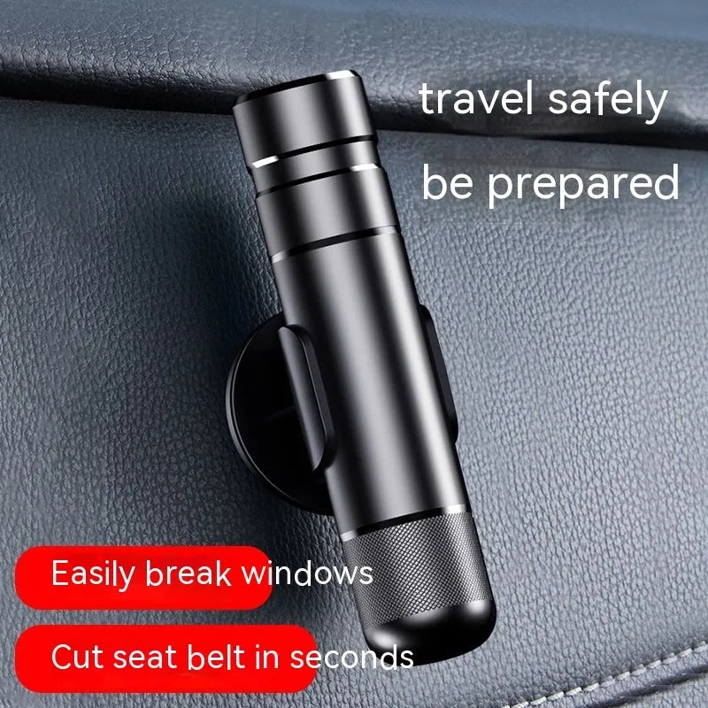 Aluminium alloy car safety escape hammer with seatbelt cutter, 88mm length with sand-blasted finish