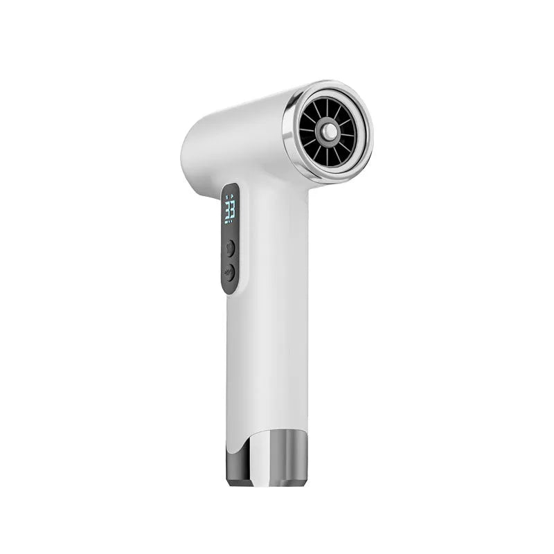 Wireless hair dryer in white, gray or pink with ABS shell, brushless motor, 3 speed gears and cold hot air settings.