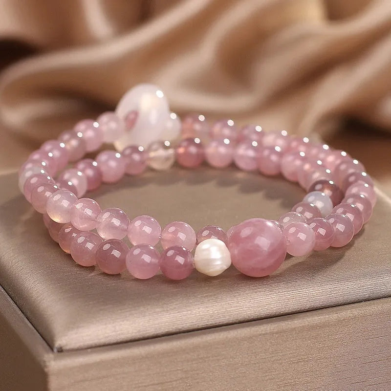 Natural pink crystal flexible ring bracelet for women, light luxury travel commemoration gift, Korea style, pink colour
