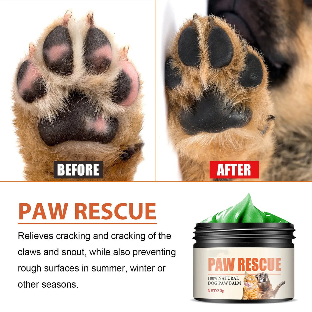 30g can of pet paw care cream with natural oils for dog pad protection