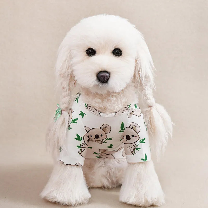 Printed polyester dog t-shirt showing full design, available in sizes S to XXL for dogs 1.50kg-8.00kg