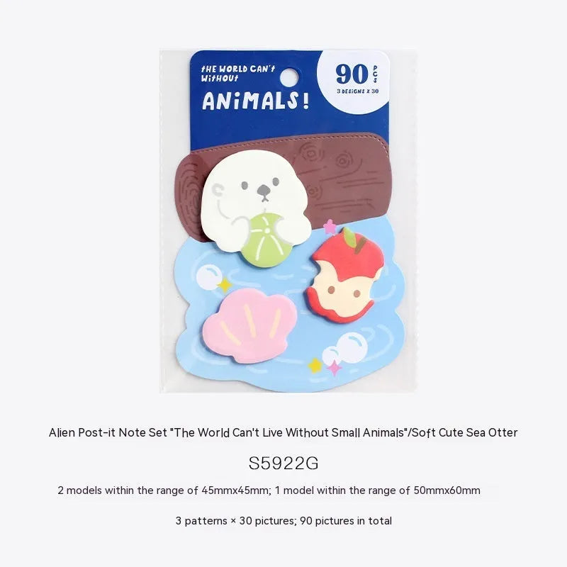 Animal shaped sticky note set showing six cover colour options including kitten and puppy designs