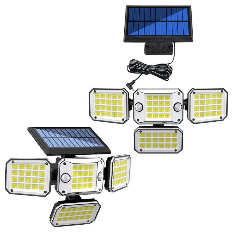 Solar-powered outdoor garden lamp with motion sensor on a wall