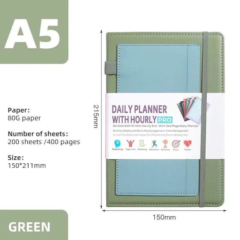 No date weekly planner notebook with coloured PU cover and elastic closure strap