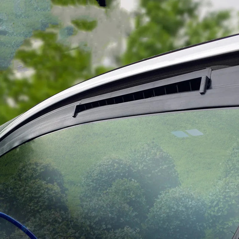 Black and white USB-powered car ventilation fan measuring 23cm long