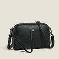 Genuine leather women's square shoulder bag in dark khaki colour, showing structured horizontal shape.