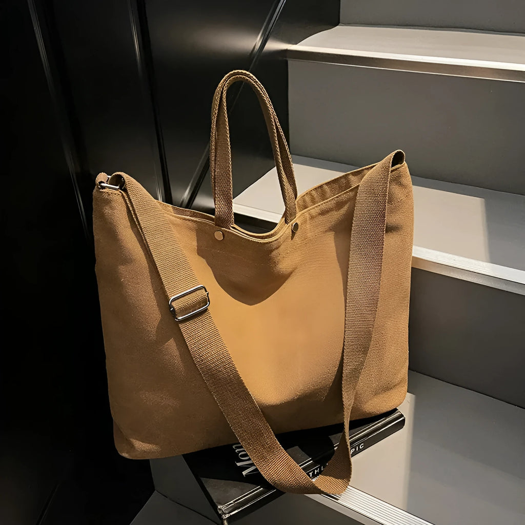 Large capacity casual tote bag for women with stitching details in khaki, brown, black, coffee, green