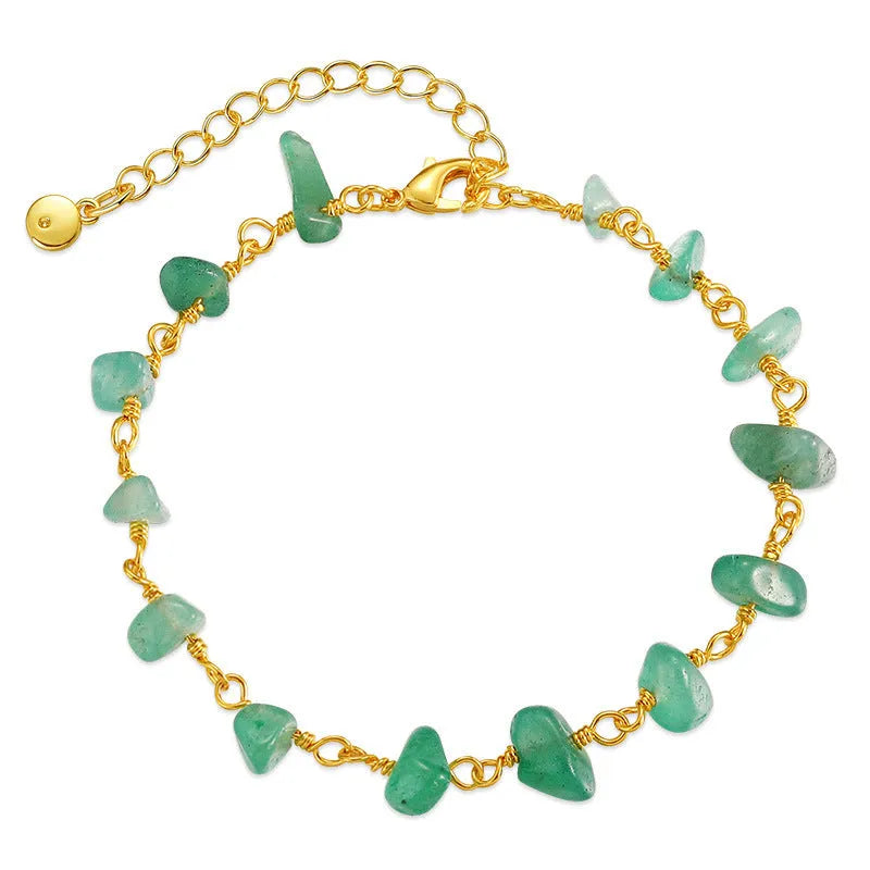 Geometric 18K copper women's bracelet with natural turquoise gravel crystals in multiple colours.