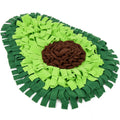 Green avocado-shaped dog sniffing mat with polar fleece strips on non-slip base, 69x53cm size for dogs and rabbits