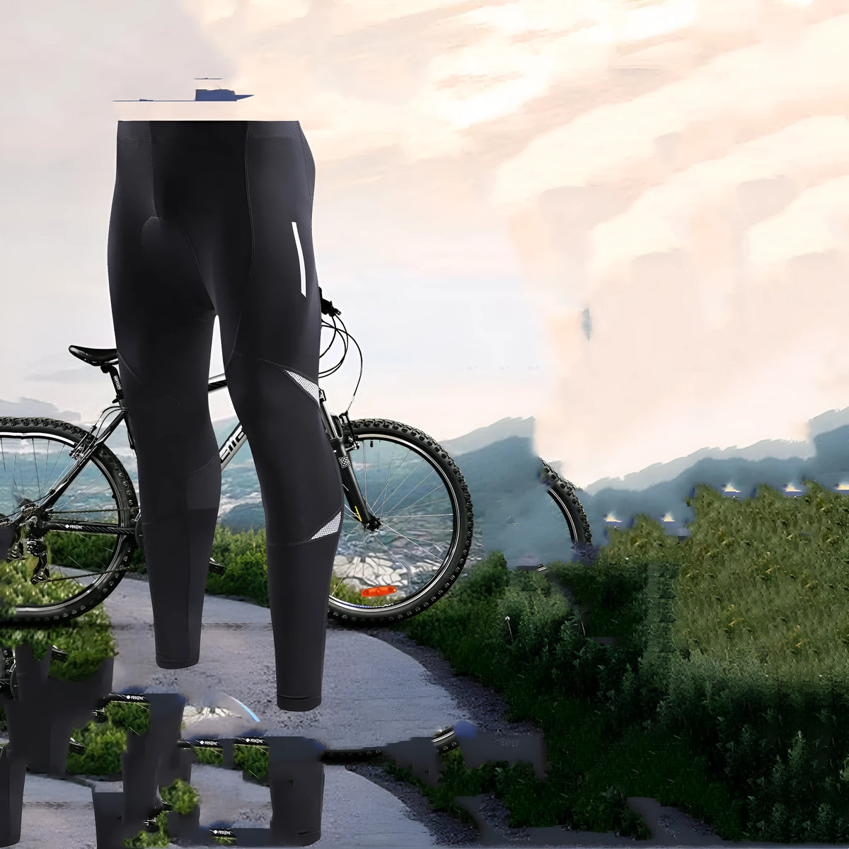 Men's black breathable quick-drying mountain bike cycling tight trousers with moisture-wicking fabric