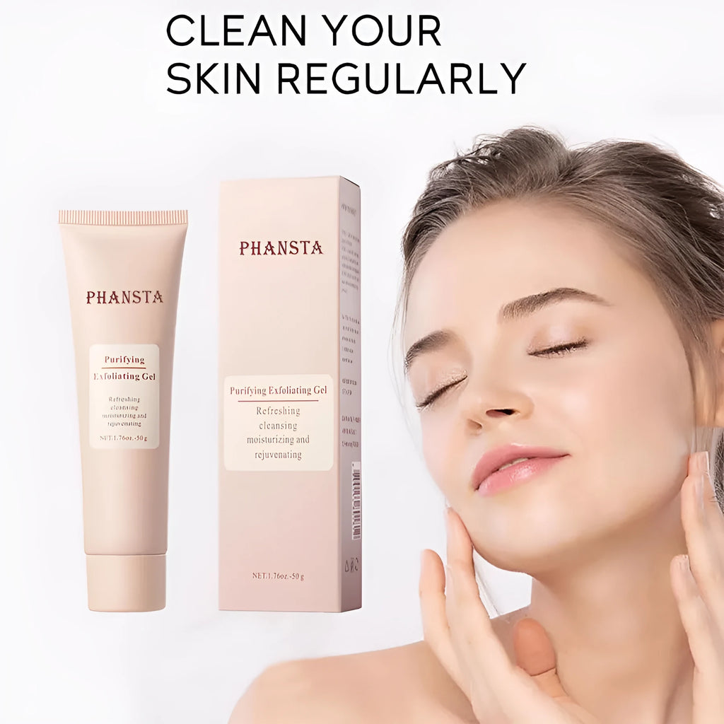 Exfoliating facial cleansing pore gel 50g tube with packaging dimensions 4.3x3x15.4 cm