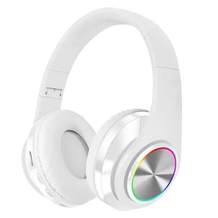 Black wireless Bluetooth gaming headset with head-mounted design and microphone.