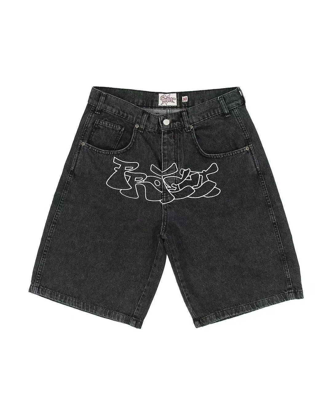 Men's hip hop style denim shorts with straight leg and micro elastic fabric