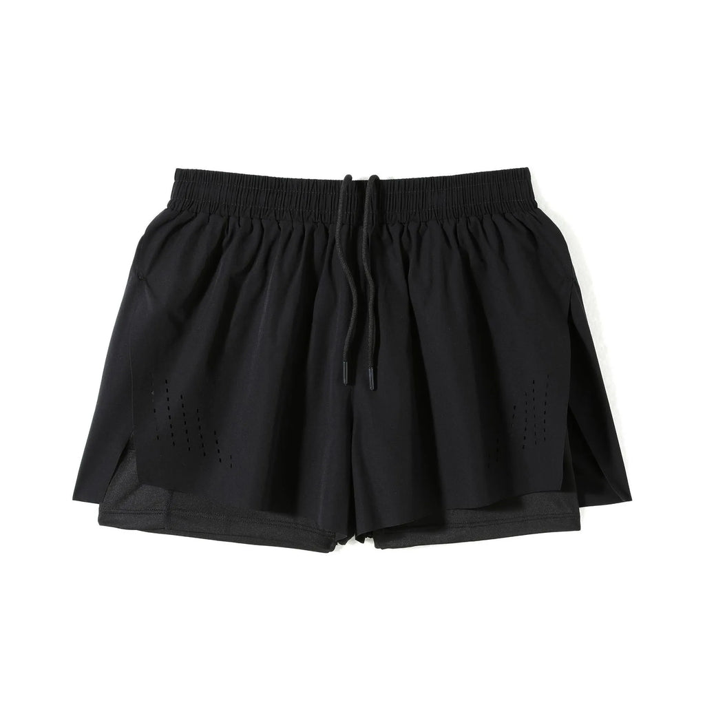 Men's turmeric yellow sports shorts with side slits, made from micro-elastic nylon fabric.