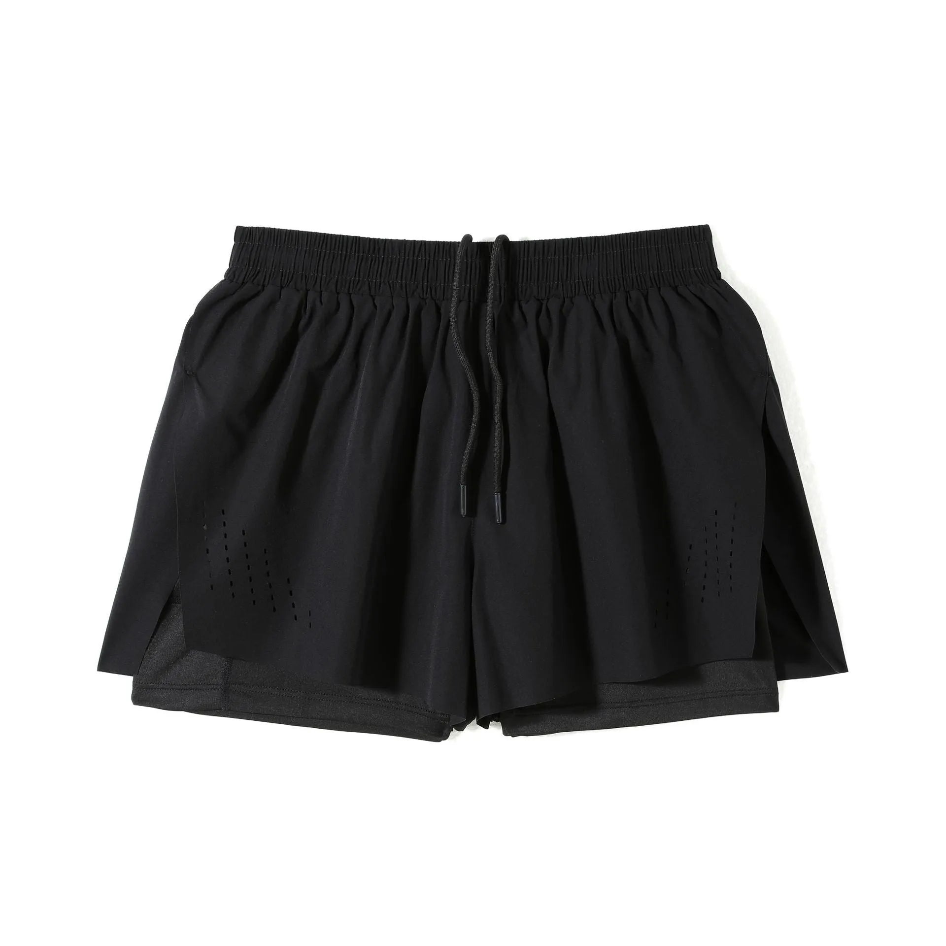 Men's turmeric yellow sports shorts with side slits, made from micro-elastic nylon fabric.
