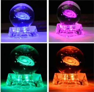 Galaxy Crystal Ball K9 crystal sphere in 60mm, 80mm or 100mm with luminous LED crystal gold or silver base options