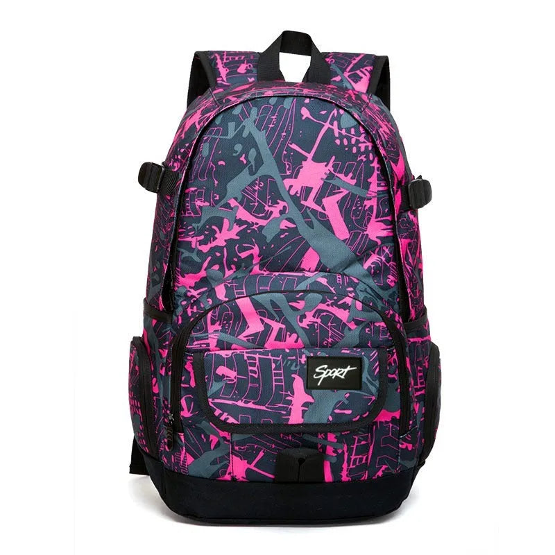 Classic large blue nylon backpack for school and travel displayed.
