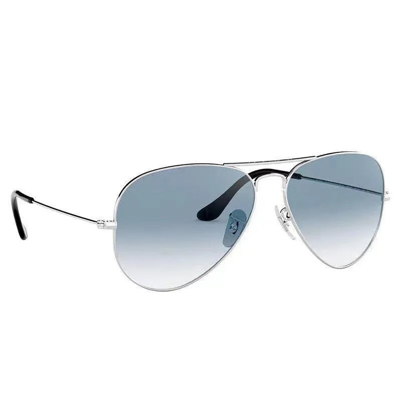 Tempered glass sunglasses with gold frame and dark green lenses for UV protection.