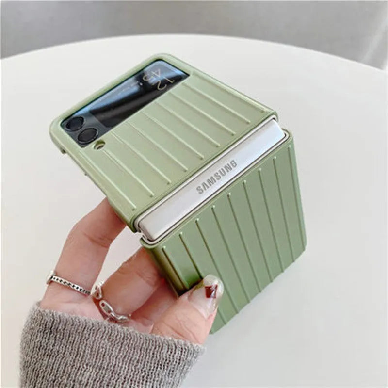 Samsung Z Flip3 ultra-thin flip phone case in black, red, pink, silver, gold, sky blue, and light green colours.