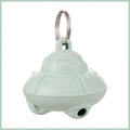 Green or pink cat collar laser toy with compact 3cm plastic housing showing USB charging port
