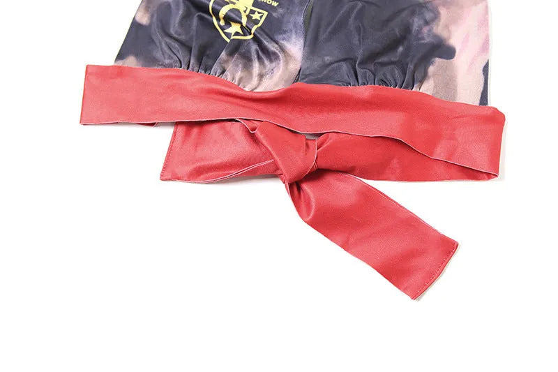Red women's high waist hip lift bikini set with 3D printed pattern