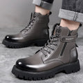 Men's light brown high-top Martin boots with thick rubber sole and side zipper
