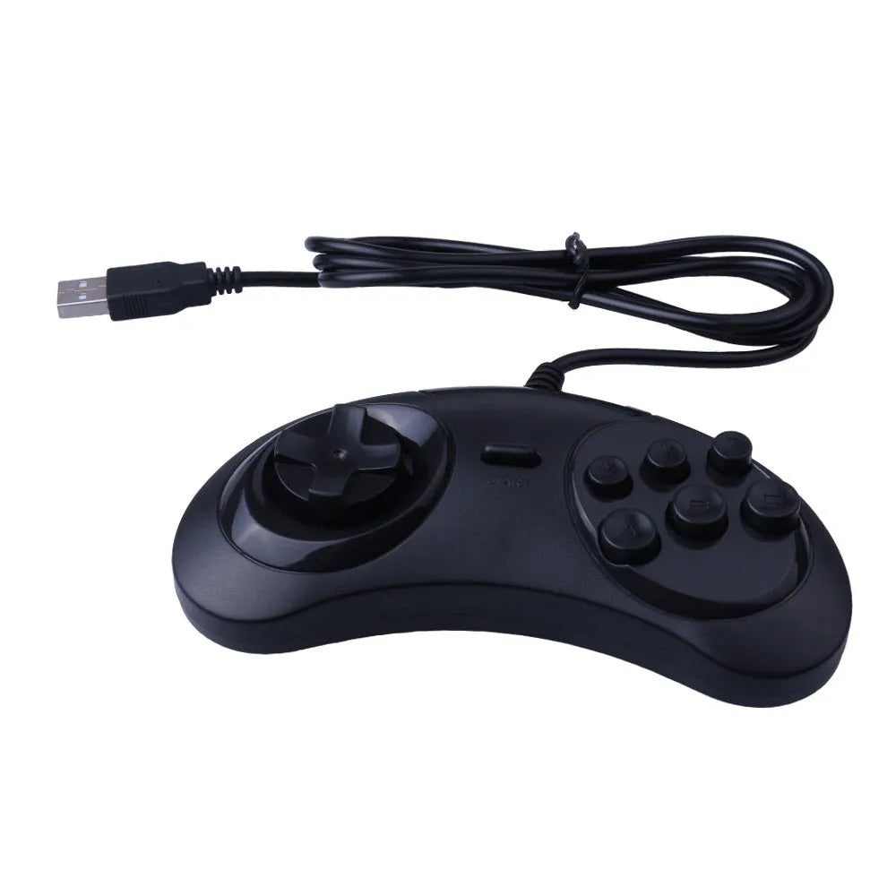 Black Sega USB wired game controller for PC on a plain background.
