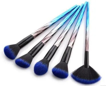 10-piece pro makeup brush set in blue colour family with synthetic bristles for face and eye application