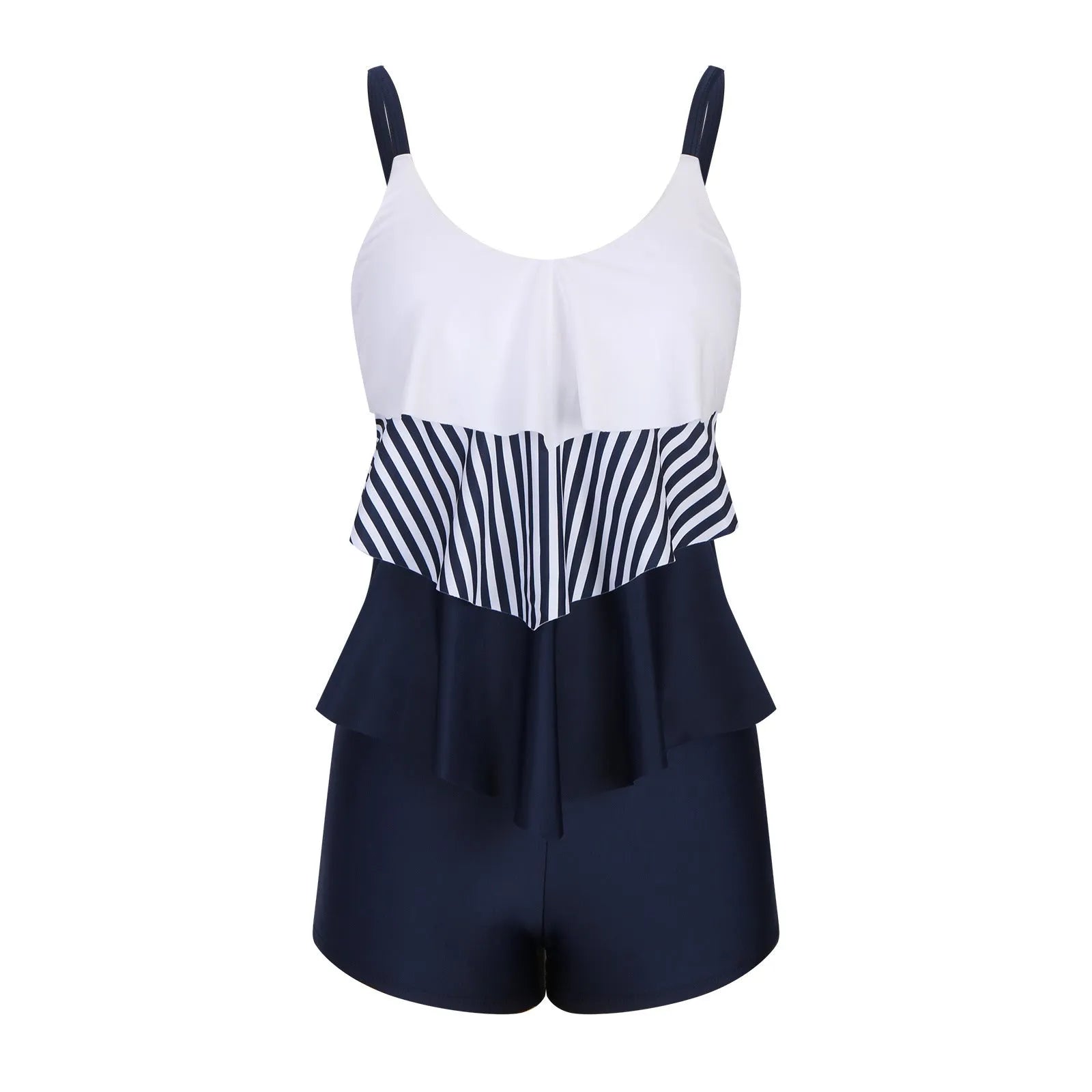 Women's conservative stripe boyshorts swimsuit bikini in polyester fabric