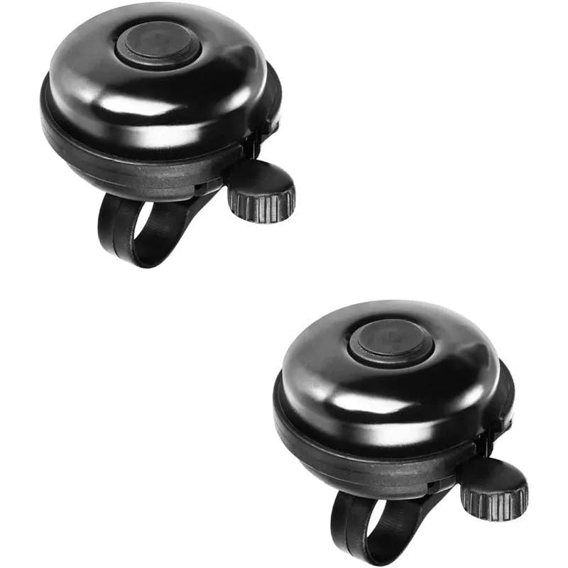 Black bicycle bell with 58mm diameter and thumb-operated mechanism for handlebar mounting