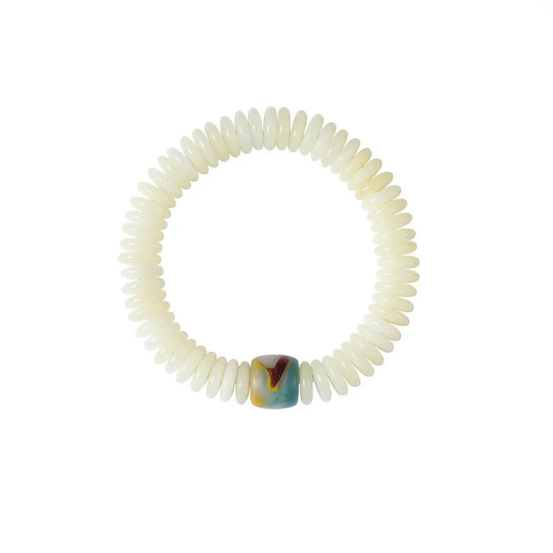 Tibetan white Bodhi bracelet with 3mm x 10mm beads in bracelet and handheld styles
