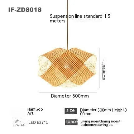 Bamboo woven rattan ceiling lamp with adjustable height mechanism in New Chinese style