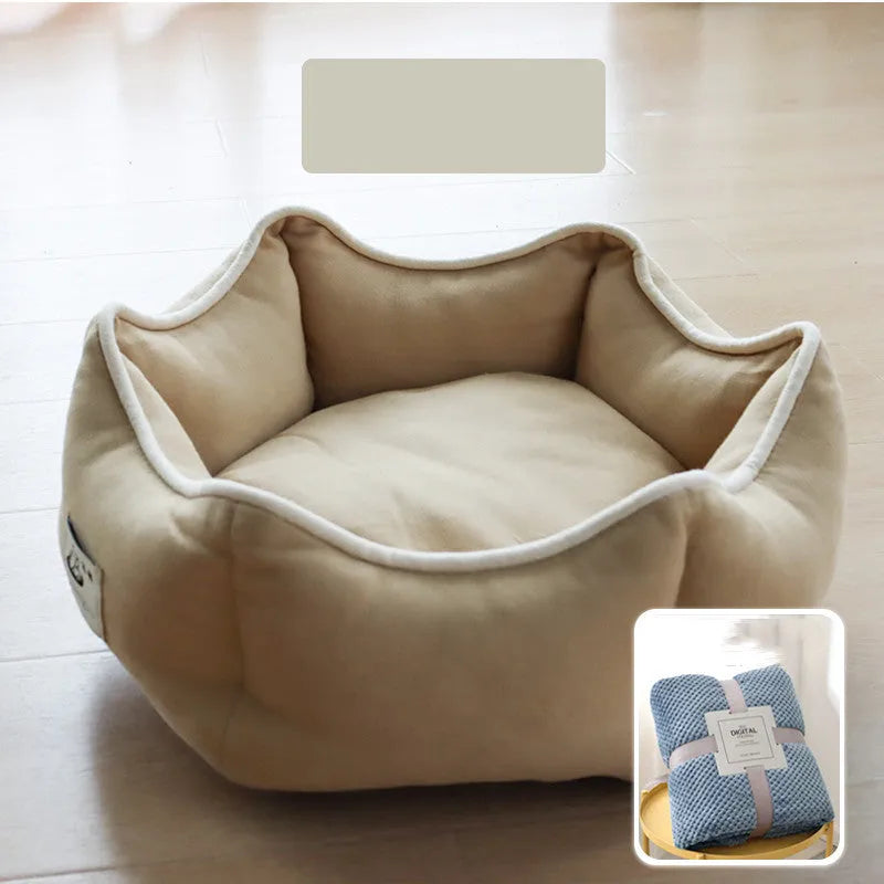 Warm princess house cat bed with removable washable cover and free blanket, sizes S and M