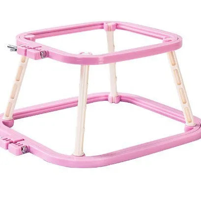Double-layer ABS desktop embroidery frame with cotton cloth, adjustable stand, in light purple or watermelon red