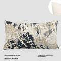 Antique blue floral patterned pillow on a sofa, shown in square and rectangular waist pillow sizes.