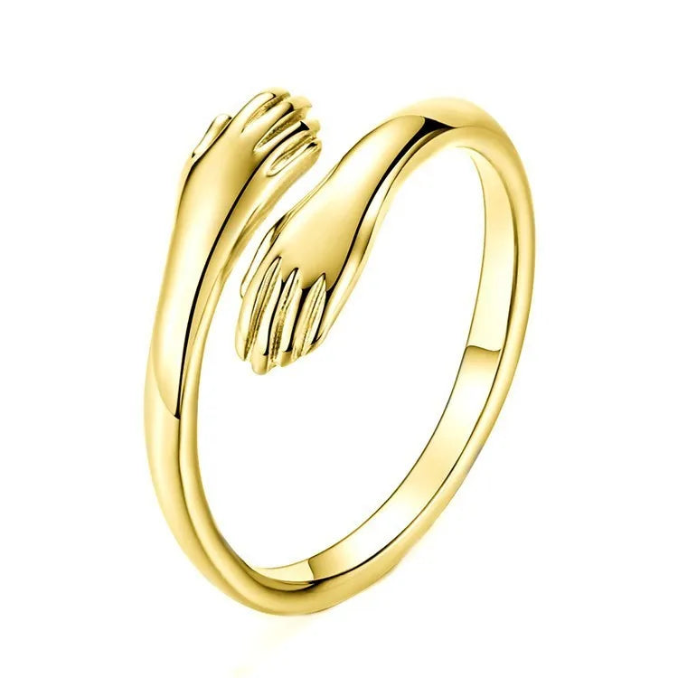 Love Hug couple ring adjustable brass white steel open ring for men and women