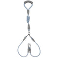 Double dog leash for two dogs with foam handle in blue colour showing metal buckles