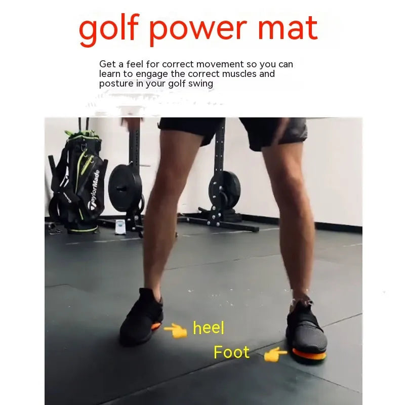 Orange natural rubber golf strength training mat with centre of gravity design