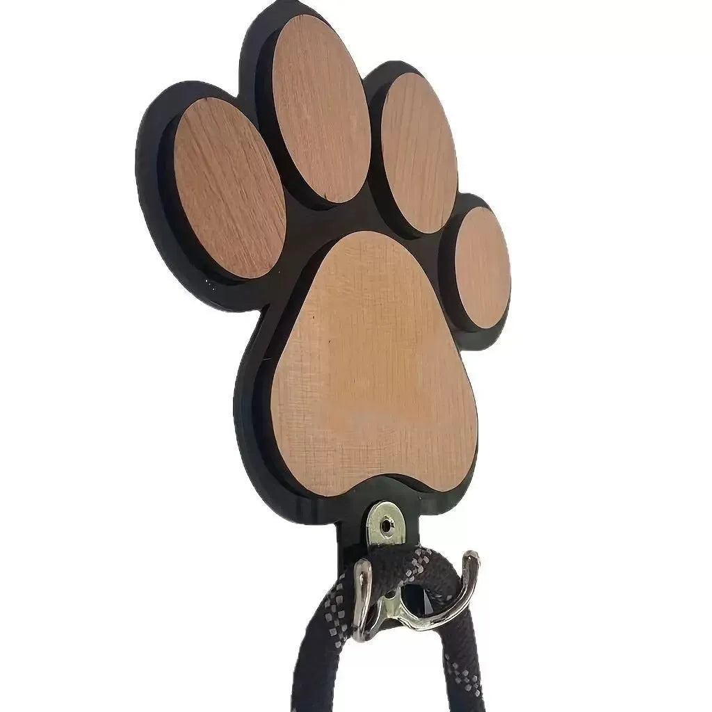 Wooden wall hook with paw print design in black or white for household organisation