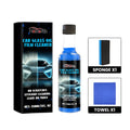 Blue PET bottle car glass oil film cleaner kit with sponge and towel, 150ml capacity