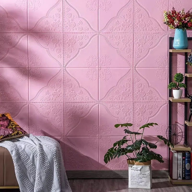 70cm square XPE foam self-adhesive wall sticker with three-dimensional plant and flower pattern in light blue
