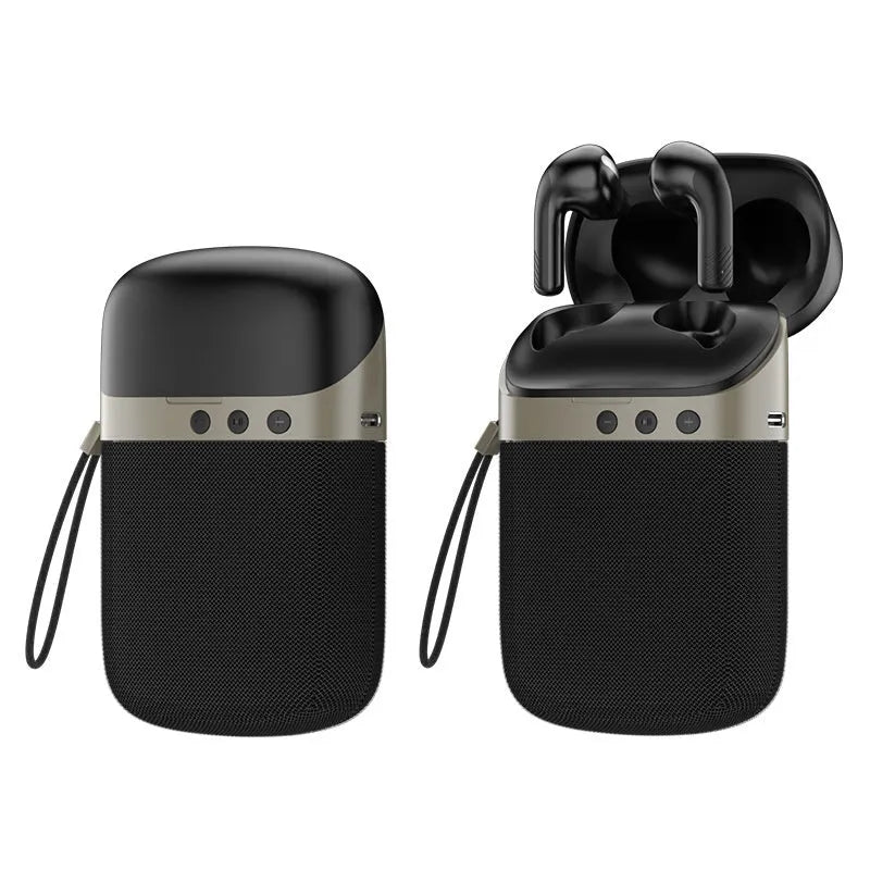 Two-in-one Bluetooth headset and speaker in-ear wireless device in black with USB charging